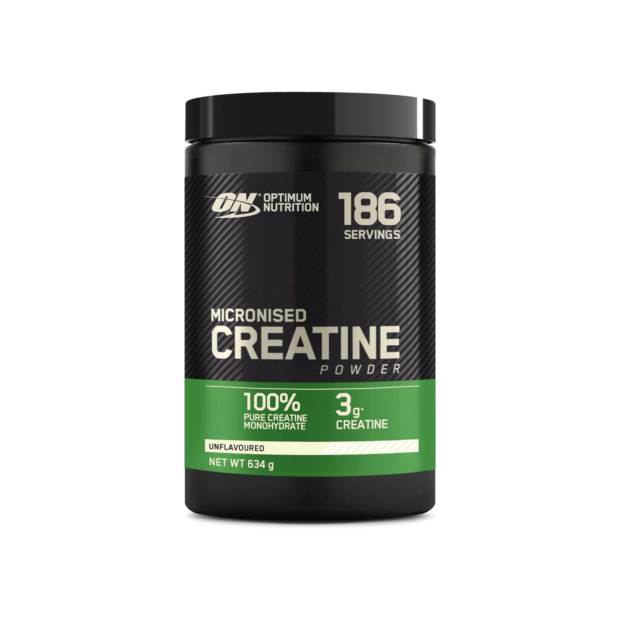 Optimum Nutrition Micronised Creatine Powder, Unflavoured Shake, 186 Servings, 634 g