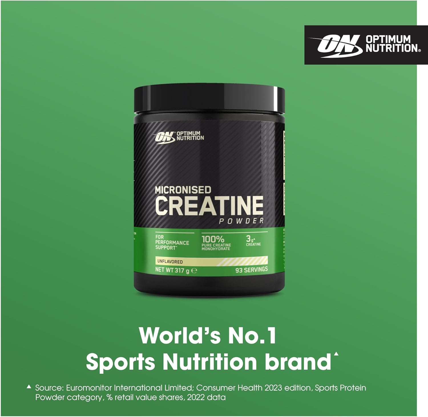 Optimum Nutrition Micronised Creatine Powder, Unflavoured Shake, 93 Servings, 317 g