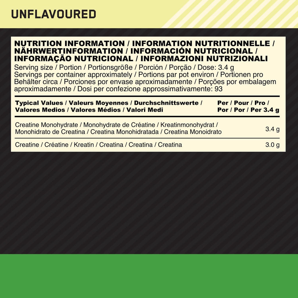 Optimum Nutrition Micronised Creatine Powder, Unflavoured Shake, 186 Servings, 634 g
